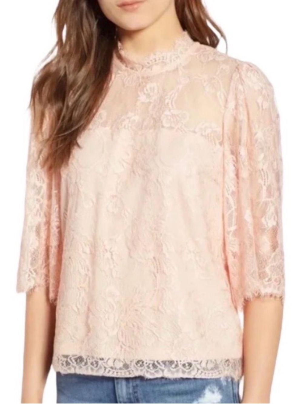 Heartloom x REVOLVE Blush Lace High-Neck Blouse